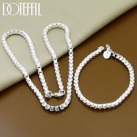 DOTEFFIL 925 Sterling Silver 6mm Round Box Chain Bracelet Necklace Sets For Women Wedding Engagement Party Jewelry ► Photo 1/6