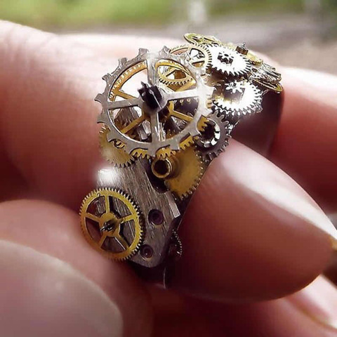 Personality Steampunk Mechanical Gear Clockwork Rings for Men Women Gothic Finger Ring Biker Vintage Ring Hip Hop Jewelry ► Photo 1/5