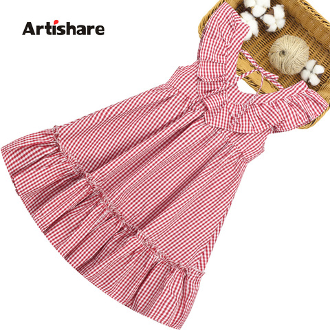 Summer Dress Girl Sleeveless Kids Dresses For Girls Plaid Pattern Kid Dress Teenage Childrens Clothing 6 8 10 12 14 ► Photo 1/6