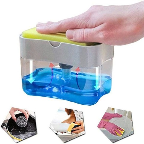 Plastic 2-in-1 Sponge Box With Soap Dispenser Double Layer Kitchen soap dispenser sponge Scrubber Holder Case  WJ608 ► Photo 1/5