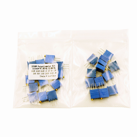 13pcs = 13kinds * 1pcs 3296W adjustable potentiometer Kit contains  100R 200R 500R 1K 2K 5K 10K 20K 50K 100K 200K 1M ► Photo 1/6