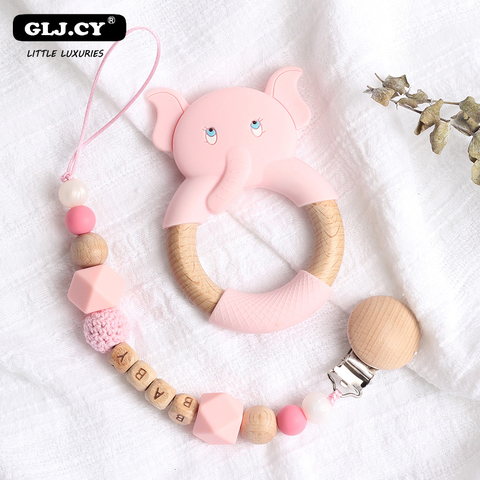 Personal Custom Personalized Pacifier Clip Silicone Elephant Sheep Pendant Baby Teething Nursing Dummy Chain Christmas Day Gift ► Photo 1/6