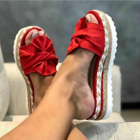 Women Slippers Summer 2022 Platform Wedges Mid Heels Bow Tie Peep Toe Fashion Slides Beach Outdoor Ladies Shoes Zapatos De Mujer ► Photo 1/6