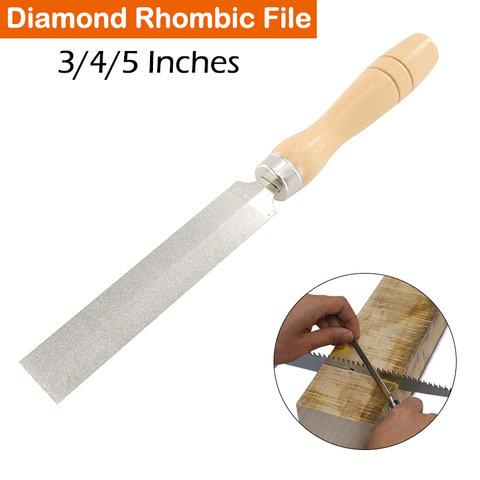 3/4/5 inch Diamond File Rhombic with Wooden Handle for Diamond Wood Carving Metal Glass Grinding Woodworking Garden Tool ► Photo 1/5