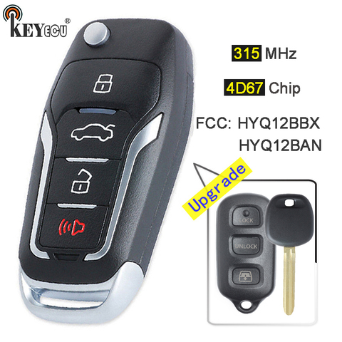 KEYECU 314MHz 4D67 Chip HYQ12BBX/ HYQ12BAN Upgraded Flip 3+1 4 Button Remote Key Fob for Toyota 4Runner 2003-09 Sequoia 2004-07 ► Photo 1/3