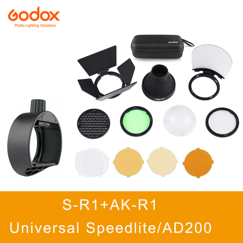 Godox AK-R1 + S-R1 Barn Door, Snoot, Color Filters, Reflector, Honeycomb, Diffuser Ball Kits for Godox AD200 H200R V1 Flash Head ► Photo 1/6