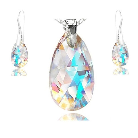 Royal Crystals  Blue Aurora Borealis Adorned Woman Fashion Earrings Necklace Jewelry Set Bridal Engagement Wedding Gift ► Photo 1/6