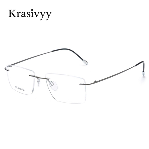 Krasivyy Titanium Glasses Frame Men 2022 New European Design Square Rimless Prescription Eyeglasses Eyewear Frame for Women ► Photo 1/6