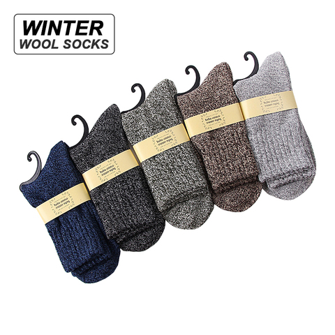 New 5 Pair/Lot Men's Wool Socks Stripe Casual Calcetines Hombre Thick Cotton Socks Winter Warm Socks Male High Quality ► Photo 1/6