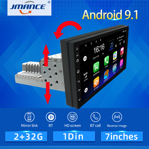 JMANCE 1DIN FM 7 Inch Adjustable Car Stereo Radio Android 9.1 Contact Screen 1080P Car Radio Player Quad-Core GPS Navigation ► Photo 1/6