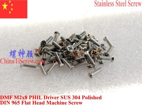 DIN 965 Stainless Steel Screws M2x8 M2x10 M2x12 Flat Head 0# Phillips Driver  A2-70 Polished 100 pcs ► Photo 1/3