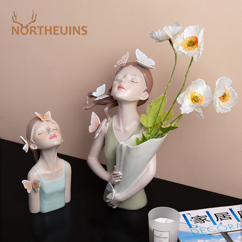 NORTHEUINS Butterfly Girl Resin Sculpture Character Model Vase Modern Storage Statues Home Living Room Desktop Decor Accessories ► Photo 1/6