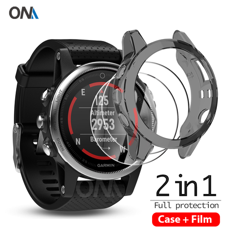 2+1 Protector Case + Screen Protector for Garmin fenix 5 5S 5X smart watch Soft TPU Protective Cover Shell Tempered Glass Film ► Photo 1/6