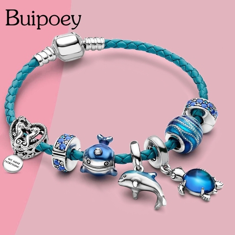 Buipoey Ocean Collection Blue Turtle Seahorse Narwhal Beaded Dolphin Charm Bracelets For Boys Girl Original Kids Child Bracelet ► Photo 1/6