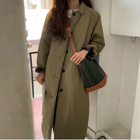 Women Autumn Winter Brief Long Straight Parkas Single Breasted Cotton Coat Jacket Turn-down Collar Overcoat ► Photo 1/6