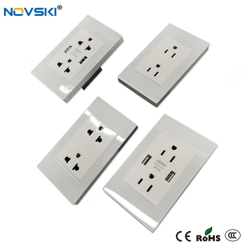 NOVSKI 2.5D Glass White Wall Socket Multi-Function,15 Amp US Standard Socket Duplex Receptacle, 110v-127v-250v Adaptable ► Photo 1/6