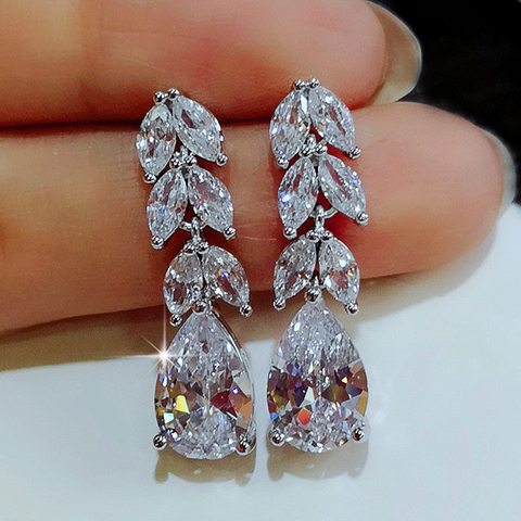 Huitan Women Drop Earring Wedding Band Jewelry Leave&Water Drop Shape Earring AAA Cubic Zirconia New Fashion Bridal Accessories ► Photo 1/6