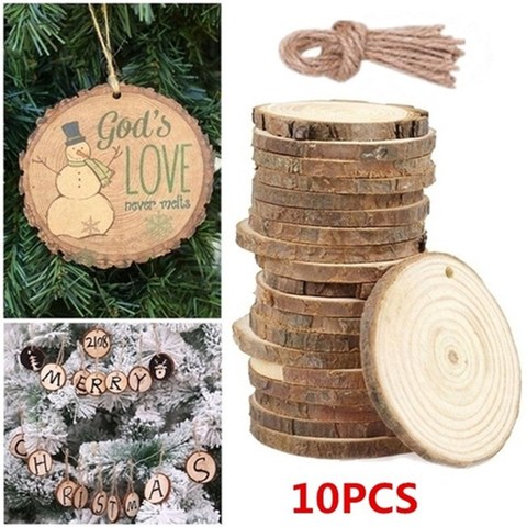 10pc Blank Christmas Xmas Tree Wood Log Slices Discs Cutout Circle Wood Disks Crafts Christmas Tree Decoration Snowman Ornaments ► Photo 1/6