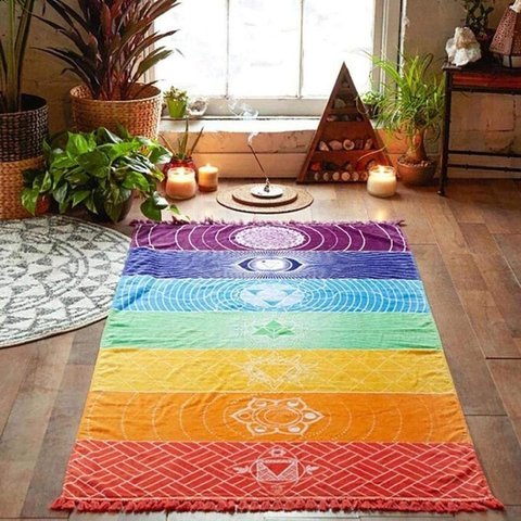 Meditation Yoga Rug Towels Mexico Chakras Tassel Striped Floor Mat Tassel Tapestry 150cm70cm Colorful ► Photo 1/6