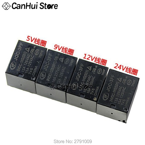 1Pcs HF JQC -3FF- 5VDC/9VDC/12VDC/24VDC -1HS(551) 4-pin 10A/12A one group of normally open HongFa Relay ► Photo 1/5