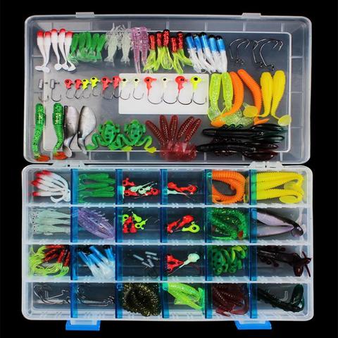 146Pc/Box Soft Fishing Lure set Lead Jig Head Hook Kit Grub Worm Soft Fishing Baits Shads Silicone Fishing Hook Tackle Box ► Photo 1/6