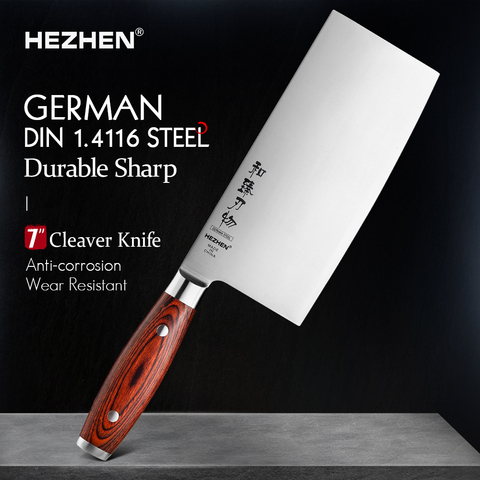 HEZHEN 7 Inches Cleaver Knife High Quality German Molybdenum Vanadium Steel Pakka Wood Handle Kitchen Cook Slicing Knives ► Photo 1/6