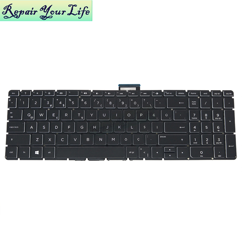 keyboard for HP Pavilion 15-AB 15-ak 15-bc 15-ab100 15-ab200 FR French TR Turkish BG black KB white with green keys original ► Photo 1/6