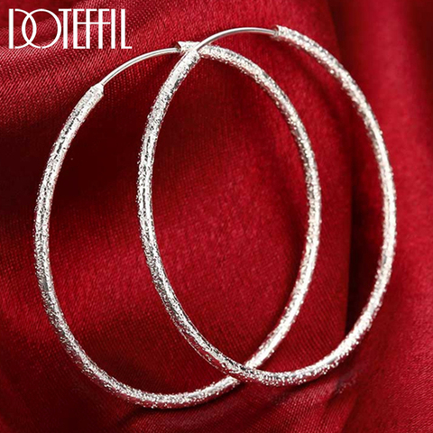 DOTEFFIL 925 Sterling Silver Scrub Matte Round Circle 50mm Big Hoop Earrings for Women European Fashion Jewelry Gift Hot Sale ► Photo 1/6