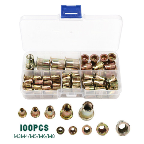 100PCS Carbon Steel/Aluminum Rivet Nuts M3 M4 M5 M6 M8  Flat Head Rivet Nuts Set Insert Rivets Multi Size ► Photo 1/6