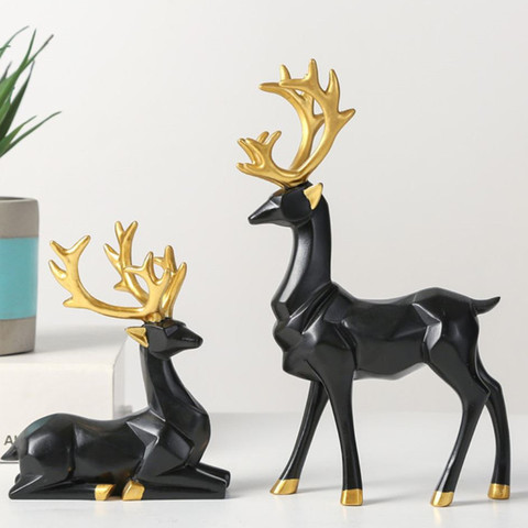 Abstract Gold Statues Christmas Reindeer Figurines Nordic Small Resin Sitting Standing Deer Statues for Home Office Décor ► Photo 1/4