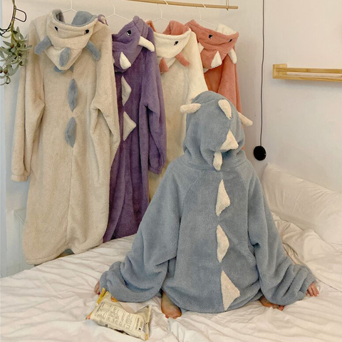 Autumn Winter Women Cute Pajamas Cartoon Ears Hooded Sleepwear Coral Fleece Lady Home Clothes Female Sweet Warm Lounge Pyjamas ► Photo 1/6