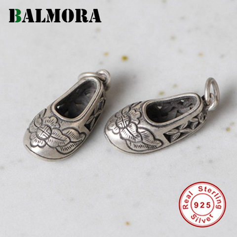 BALMORA 1 Piece Original 100% 925 Pure Silver Retro Shoes Pendant For Women Peony Pendant Thai Silver Jewelry Gift Without Chain ► Photo 1/6