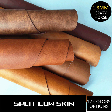 12 colors crazy horse natural skin for DIY leather 1.8 mm vegetable tanned genuine leather crazy horse leather for shoes skin ► Photo 1/6