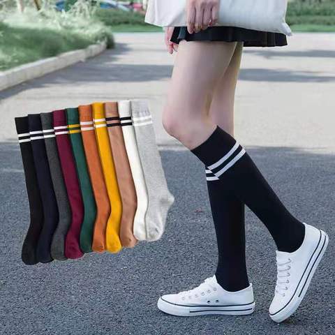 South Korea fashion women cotton striped socks leg football socks skateboard warm socks woman ► Photo 1/6