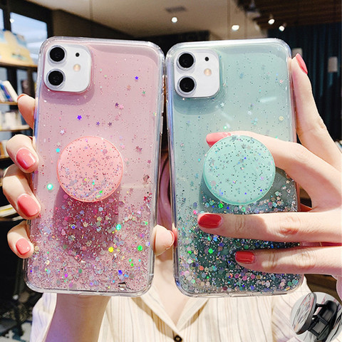 3D Cute Bling Glitter soft clean Case For iPhone 11 Pro Max XR X XS 6s 7 8 Plus Stand Holder Socket back cover for iphone 11 XR ► Photo 1/6