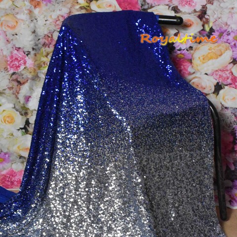 Royaltime Gradient Royal Blue-Silver Sequin Fabric Stretch Spandex Embroidered Mesh African Lace Sequin Fabric for Dress DIY ► Photo 1/6