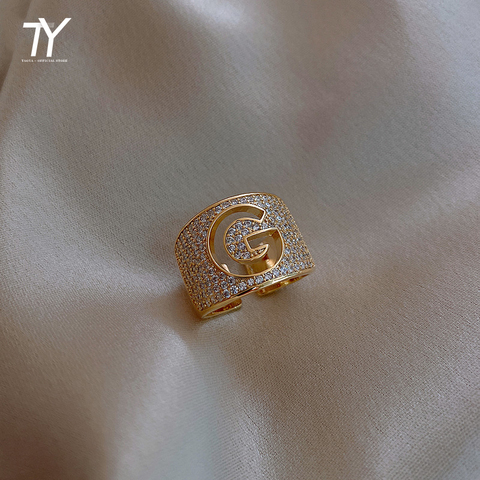 2022 New Design Luxury Zircon G Letter Opening Rings For Woman Fashion Korean Jewelry Wedding Party Girl's Exaggerated Ring ► Photo 1/6