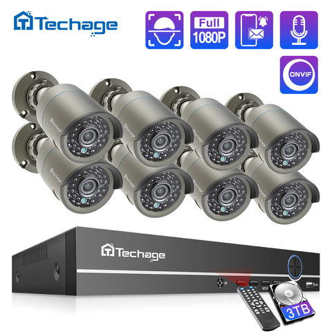 Techage H.265 8CH 1080P HDMI POE NVR Kit CCTV Security System 2.0MP IR Outdoor Audio Record IP Camera P2P Video Surveillance Set ► Photo 1/6