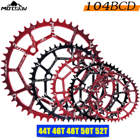 MOTSUV Round 104BCD 40/42/44/46/48/50/52T Mountain Bicycle Chainwheel MTB bike crankset Aluminum Narrow Wide Chainring BCD 104mm ► Photo 1/6