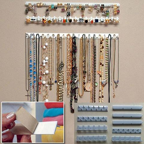 9 in 1 Adhesive Wall Hanging Shelf Jewelry Necklace Rings Earrings Keys Display Stand Rack Holder Organizer Rack Sticky Hooks ► Photo 1/5