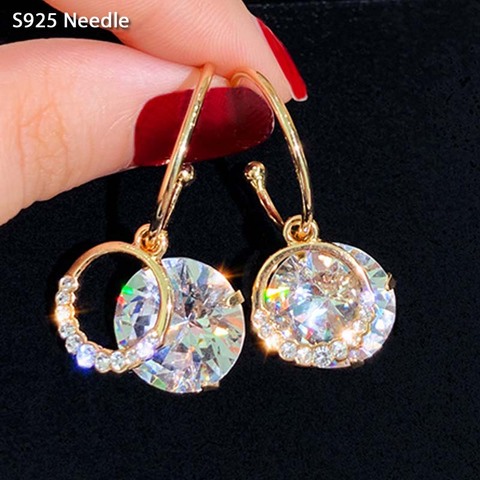 Real 925 Sterling Silver Needle Dangle Drop Earrings for Women Jewelry Gold Bling Star Rhinestone Tassel Female Earrings ► Photo 1/6