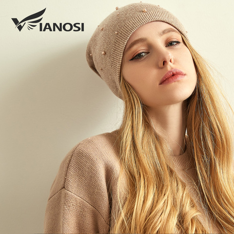 VIANOSI Brand Winter Wool Hats for Women Warm Beanies Hat New Fashion Design Caps With Pearl Touca ► Photo 1/5