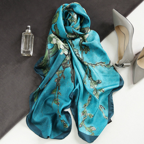 Spain Luxury Silk Scarf Women Designer Van Gogh Oil Painting Floral Silk Shawls Pashmina Ladies Wraps Scarves Foulard New Hijab ► Photo 1/6