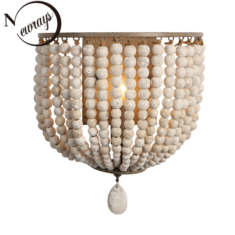 European retro wooden beads wall lamp bedroom bedside cafe LED wall lights holiday makeup room personality decorative lighting ► Photo 1/6