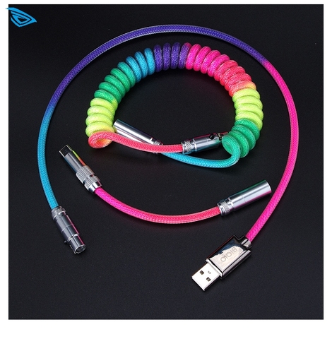 DIY Customized Coiled Metal Plug Umbrella Rope Cable Paracord Spirals Type C Micro Mini XLR For HUB Notebook Mechanical Keyboard ► Photo 1/6