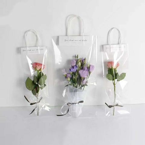 Florist Decoration Long Tote PVC Clear Bag Flower Bouquet Bagging Portable Transparent Gift Bag Collocation Packaging ► Photo 1/6