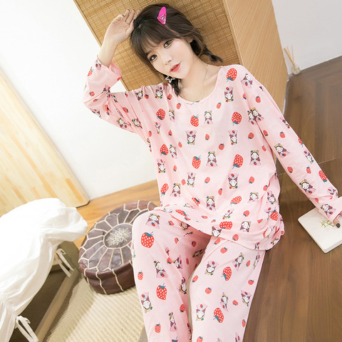 Plus Size 8XL 10XL bust 150cm Women Pajamas Sets Oversized Long Sleeve Top and Pants Sleepwear Suit Home Women Female Sleepwear ► Photo 1/6