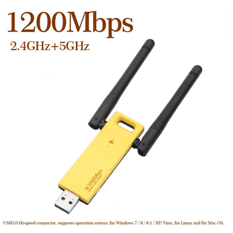 1200Mbps USB 3.0 WiFi Adapter Dual Band 2.4G 5G AC1200 Wireless Network WiFi Adapter Ethernet 802.11AC w/ Antenna for Laptop PC ► Photo 1/6