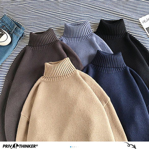 Privathinker Winter Warm Men's Turtleneck Sweaters Solid Color Korean Man Casual Knitter Pullovers 2022 Harajuku Male Sweaters ► Photo 1/6