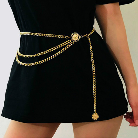 Women Fashion Belt Hip High Waist Gold Silver Narrow Metal Chain Chunky Fringes Crystal Diamond Waist Chain ► Photo 1/5